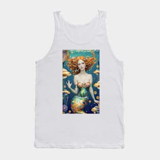 Gustav Klimt's Enigmatic Siren: Inspired Mermaid Majesty Tank Top